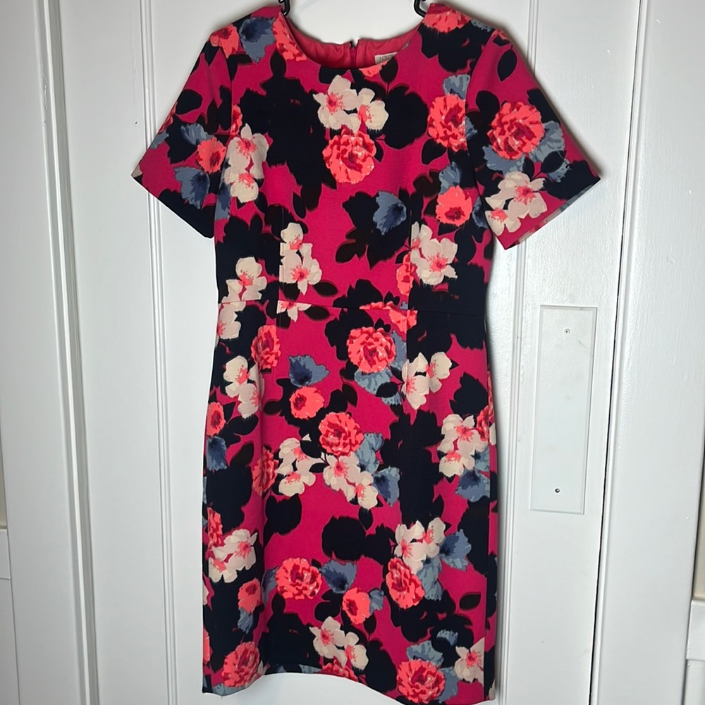 J Crew Factory Floral Print Career Work Church Shift Dress Bold Colorful Size 10